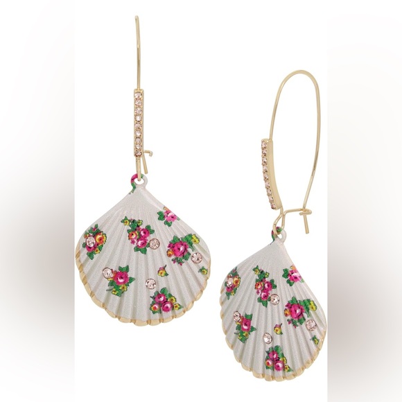 NWT Women’s BETSEY JOHNSON Floral Print Shell Shell yeah Earrings - Picture 1 of 5